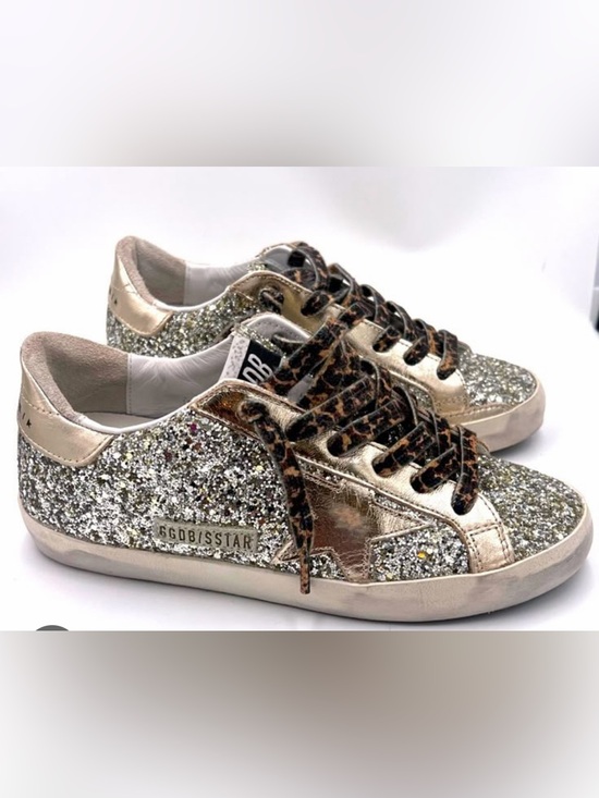 Golden Goose Shoes - Golden Goose Platinum Glitter Super-Star with Gold Star